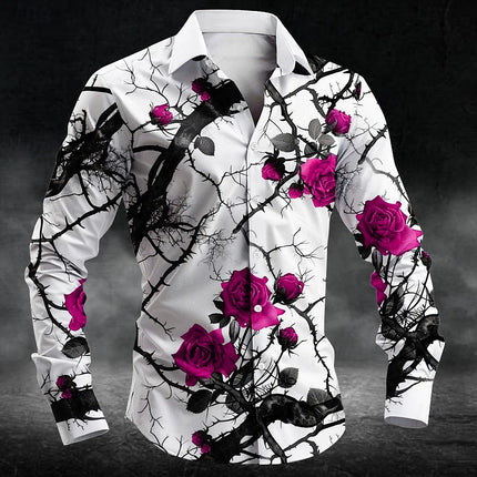 Fashion plum blossom pattern 3d Print Men Long Sleeve Shirts Art Shirt Autumn Casual Single-Breasted Blouse Men's Clothing