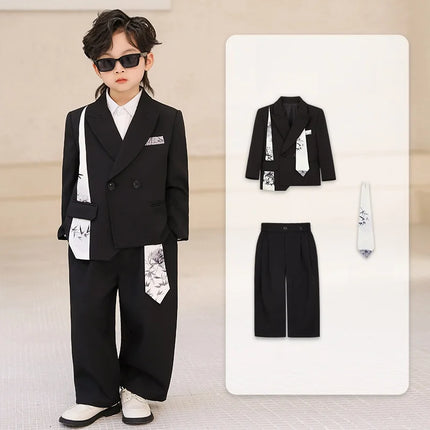 Gentleman Kids Formal Suit Set Flower Boys Wedding Dress Children's  Piano Host Speech Performance Costume