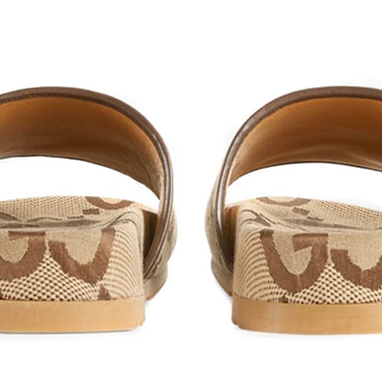 Gucci GG Canvas Camel Monogram Slide Sandals with Platform Sole - Chic Italian Casual Footwear