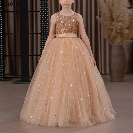 Princess Long Dress Flower Girl Dress Luxury Wedding Formal Dress Teenage Kid Host Piano Performance Birthday Party Gowns 8-14Y