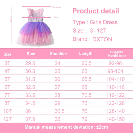 DXTON Kids Layered Mesh Dresses For Girls Ruffled Sleeveless European Style Princess Girls Dress Wedding Party Children Costumes