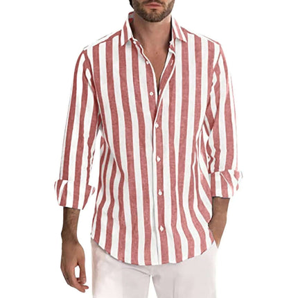 Striped Print Shirt Casual Loose Long-sleeved Shirt Men's Clothing