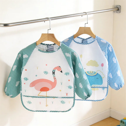 2pcs Waterproof Full Sleeve Baby Bibs Children Apron Long Sleeve Feeding Smock Kids Eating Breastplate Infant Scarf Clothing