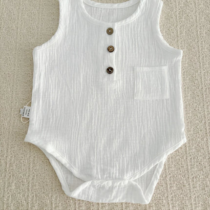 3M-3Y Summer Casual Infant Bodysuit Gauze Solid Color Sleeveless Romper for Baby Girls Boys Soft Cotton Breathable Jumpsuit