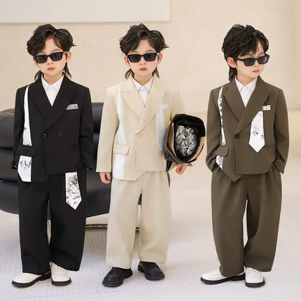 Gentleman Kids Formal Suit Set Flower Boys Wedding Dress Children's  Piano Host Speech Performance Costume