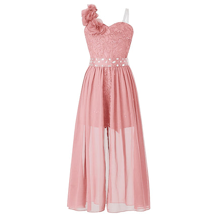Girls Elegant Party Dress Wedding Birthday Prom Stage Pageant Gown Shiny Sequin Beaded Applique Lace Chiffon Jumpsuit Dresses