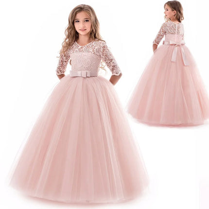 Teen Lace White Bridesmaid Dresses For Girls Wedding Formal Evening Gown Elegant Kids Girl Birthday Party Dress Children Costume