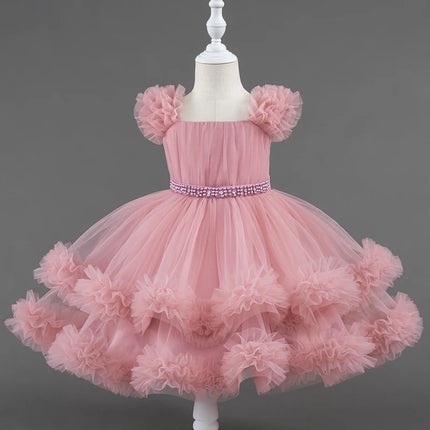 Baby Dress 0-5 Years Old Birthday Party Wedding Sleeveless Mesh Fluffy Cute Girl Princess Dress