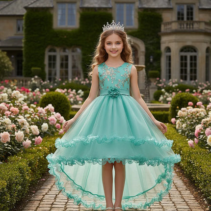 Teenagers Girls Dress Summer Mesh Fashion Girls Princess Wedding Dress Piano Performance Costume 4-14 Years New Kids Clothes