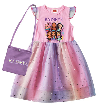 Kpop KATSEYE Costume for Baby Girls Sequin Dress Kids Fashion Wedding Party Princess Frock Children Short Sleeve Casual Dresses