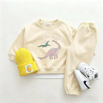 Cartoon Dinosaur Sweatshirts 2Piece Set Spring Autumn Costume For Boys And Girls New Design Round Neck Tops Baby Clothing