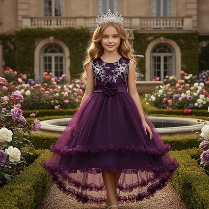 Teenagers Girls Dress Summer Mesh Fashion Girls Princess Wedding Dress Piano Performance Costume 4-14 Years New Kids Clothes