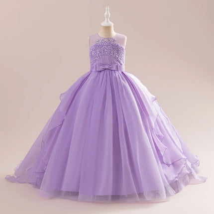 Teens Girls Sequins Princess Party Dresses White Bridesmaid Flower Kids Dresses For Girl Wedding Prom Gown Pink Birthday Vestido