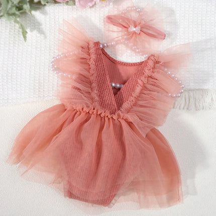 Ylsteed Newborn Photography Outfit Baby Tutu Dress + Headband Set 0-3M Soft Tulle Romper Princess Costume Photo Shoot Clothing