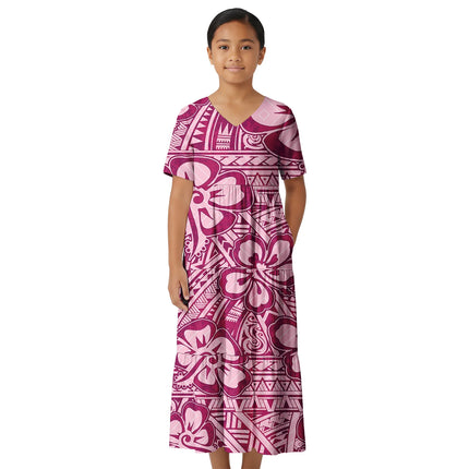 Cozy Custom Long Skirt Traditional Print Polynesian Party Church Clothing Formal Wear Kids Toddler Outfit Samoan Dress for Girls