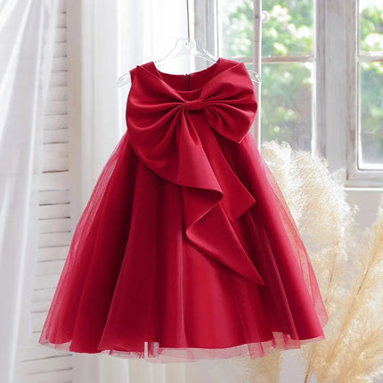 Girls' Birthday Party Bowknot Princess Dress, Children's Elegant Party Dress, Piano Host Performance Dress, Flower Girl Wedding Dress