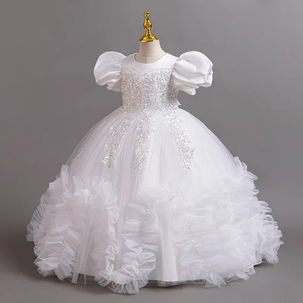 HETISO Girls Elegant Dresses Sequins Luxury Birthday Party Wedding Halloween Prom Gown Children's Princess Frocks 4 6 8 10 12Y