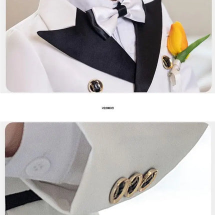 Children White Wedding Suit Prince Kids Jacket Pants Photograph Suit Flower Boys Tuxedo Dress Baby 1 Year Birthday Dress Costume