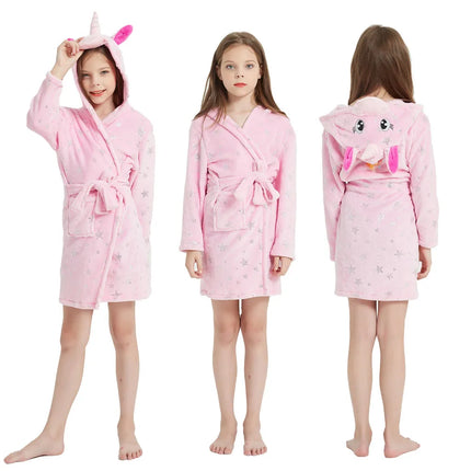 Animal Bathrobes for Girls Children's Pajamas Flannel Winter Boys Husky Robes Kids Home Clothing Baby Girl Warm Soft Nightgown
