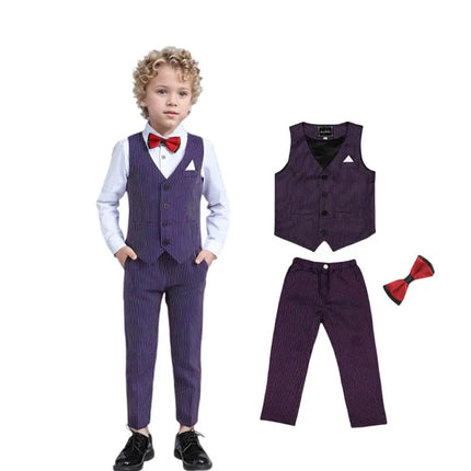 Flower Boys Spring Purple 3Pieces/Set Vest Pants Bowtie Wedding Suit Kids Speech Performance Costume Children Photography Dress
