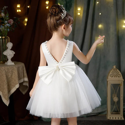 2-10 Years Girls Princess Dress Summer Tulle Big Bow Girls Wedding Dress Piano Performance Costume Host Costume New Kids Clothes
