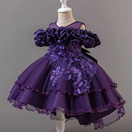 Fashion Pink Flower Girl Party Dresses Wedding Birthday Tulle Princess Dress for Kids Graduation Pageant Bridesmaid Kids Costume