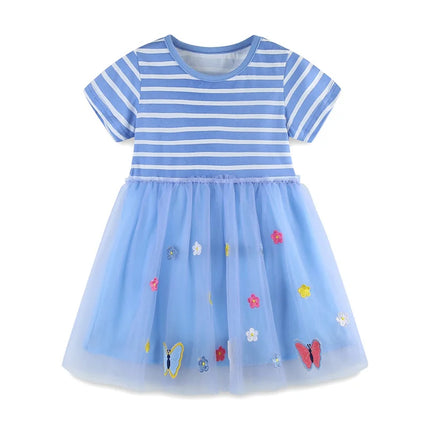Jumping Meters 2-7T Summer Butterfly Girls Dresses Kids Vestidos Party Birthday Baby Clothes Butterfly Embroidery Dress Wedding
