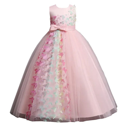 Fashion Bow Flower Girl Dresses for Weddings Mesh Lace Sleeveless Prom Dresses Summer Children Girls Party Dresses 3-12 Years