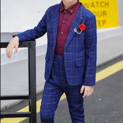 School uniform Dress for boys Formal Birthday Suits for Weddings Blazer Pants 2Pcs Kids Gentleman Party Child Clothing Sets F64