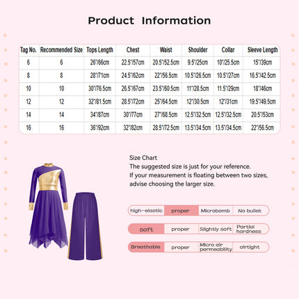 Kids Girls Praise Clothes Set Ballet Lyrical Performance Costume Metallic Church Christian Worship Robe Dress Tunic Dancewear