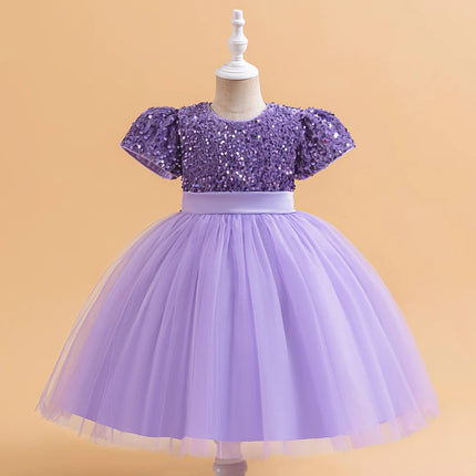 Summer Sequin Bow Girls Party Dress Christmas Costumes Fluffy Wedding Birthday Princess Prom Dresses Girl Bridemaid Evening Gown