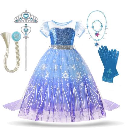 2026 Girl Elsa Role Playing Dress Frozan Cosplay Costume Princess Dresses Carnival Apparel Girls Birthday Wedding Luxurious Gown