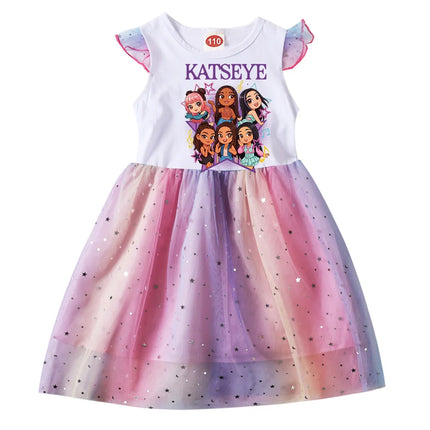 Kpop KATSEYE Costume for Baby Girls Sequin Dress Kids Fashion Wedding Party Princess Frock Children Short Sleeve Casual Dresses