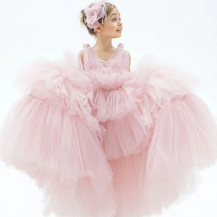 Customized Flower Gir Dress For Wedding Light Pink Tiered Tulle Sleeveless Fluffy Child First Eucharistic Birthday Party Dresses