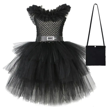 3 Layers Black Wed Costumes for Girls Halloween Party Role Play Outfit School Girl Layered Princess Dresses with Lace Collar
