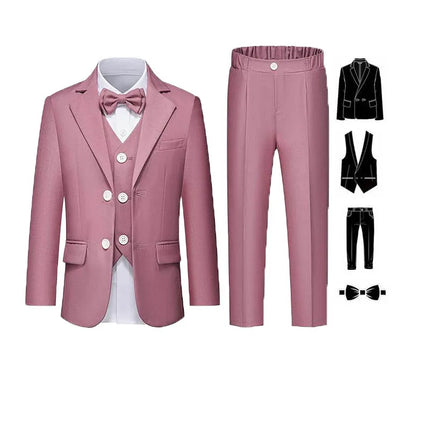4 Pieces Pink Jacket Vest Pants Bowtie Children Skinny Dress Gentleman Kids Photograph Suit Boys Graduation Performance Costume