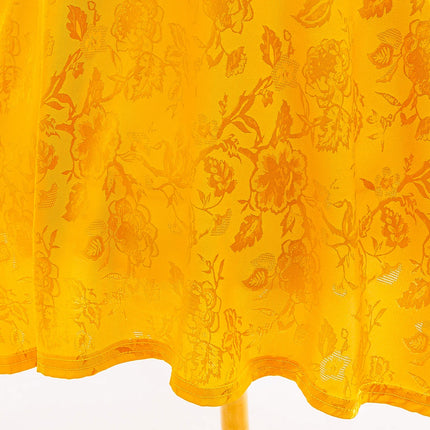 Summer Yellow One-Shoulder Princess Dress With Rose Print Pattern Flower Girls Wedding Party Costume Kids Cosplay Judy Ball Gown