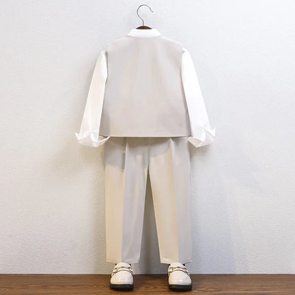 Gentleman Kids Summer Breathable Wedding Dress School Boys Vest Shirt Pants Bowtie Photography Suit Children Birthday Costume