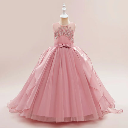 Teens Girls Sequins Princess Party Dresses White Bridesmaid Flower Kids Dresses For Girl Wedding Prom Gown Pink Birthday Vestido