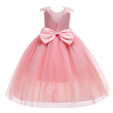 Summer Flower Bridesmaids Girls Dress Vestido Elegant Baptism Wedding Princess Prom Party Dresses For Girls Bow Birthday Costume