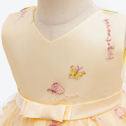 Toddler Girls V Neck Butterfly Birthday Dress Embroidery Flower Tulle Bow For Baby Formal Wedding Party Photo Shoot Baptism Gown
