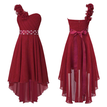 Girls Wedding Bridesmaid Dress Summer Elegant Chiffon One Shoulder Sleeveless Long Dress for Birthday Party Evening Prom Gown