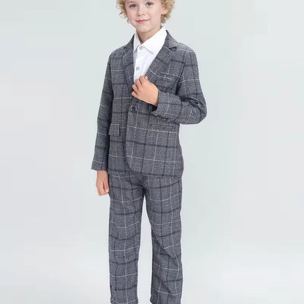 Gentleman Kids Gary Plaid Spring 2Pieces Jacket Pants Photography Suit Boys Wedding Dress Children Birthday Ceremony Costume