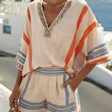 Women's V Neck Top and Shorts Set