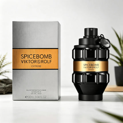 Viktor & Rolf Spicebomb Extreme Men EDP Perfume Rich Spicy Warm Tobacco Scent Matte Black Geometric Bottle Luxury Gold Band Gift Perfume for Him