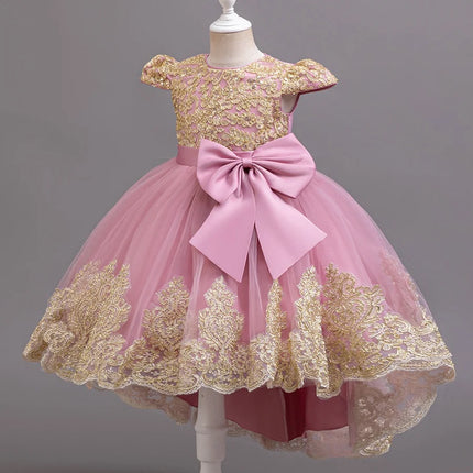 Girls Big Bow Tail Princess Dress Fashion Embroidery Baby Birthday Dress Wedding Flower Girl Dress Elegant stage show host dress