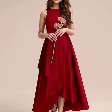 Teen Girl Wedding Party Dress Long Evening Gown Dark Blue High-Class Satin with Irregular Skirt Flare,Formal Occasions,Banquets