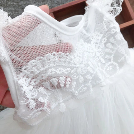 Newborn Baby Girls Baptism Dress White Lace Princess Infant Dress With Hat Kids First Birthday Ball Gown For 3-24 Month