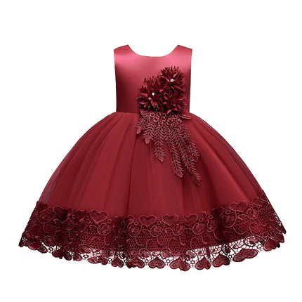 Summer Girls Dress Lace Applique Flower Girl Party Dresses Children Costume 2-10 Years Kids Wedding Princess Birthday Dress