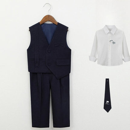 School Boys Formal Suit Set Gentleman Vest Pants Shirt for Wedding Birthday Party Graduation Kids Toddler Classic Dress Outfit